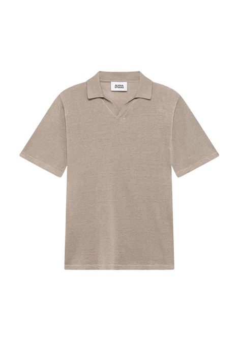 Alpha Studio polo skipper in lino e cotone beige senza bottoni ALPHA STUDIO | Polo | AU-5093B1018